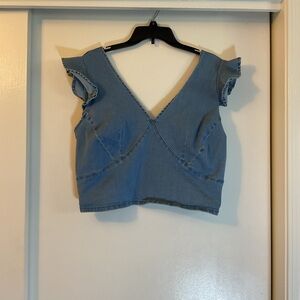 6. Ashley Stewart Denim Crop Top With Ruffle Sleeves With Zipper Back Size 16